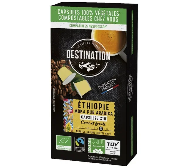Destination Moka Awasas Bio kapsler (10 stk) – Kompatibel med Nespresso* Original, Fairtrade/Max Havelaar
