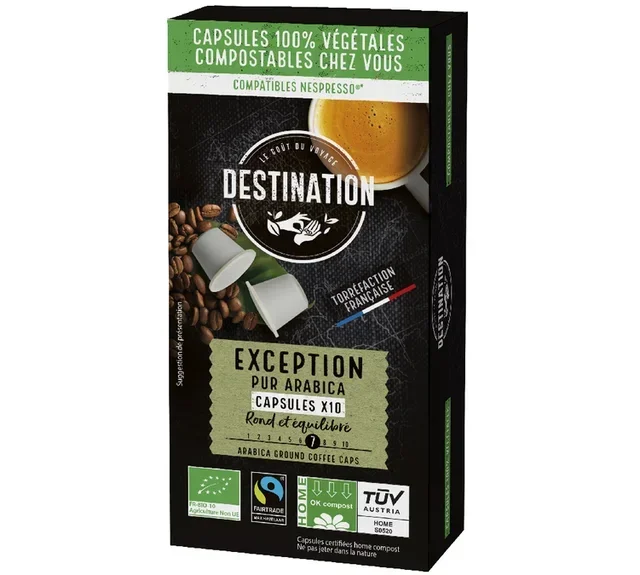 DESTINATION kapsler: 10 stk kompatible med Nespresso* Original, økologisk, Fairtrade/Max Havelaar-sertifisert.
