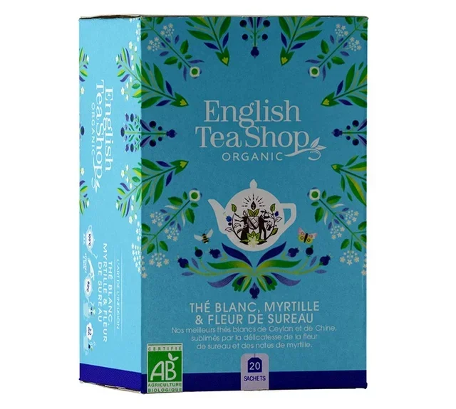 Økologisk hvit te med hylleblomst og blåbær – 20 teposer – ENGLISH TEA SHOP