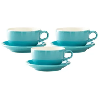 ORIGAMI Latte-Tassen Set Türkis - 3 Tassen mit Untertassen 25 cl