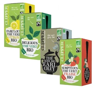 Pack Thés Verts et Noirs Bio &amp; Equitable - 4 x 20 sachets - CLIPPER