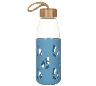 PEBBLY hordozható palack – 550 ml kék üveg szilikon borítással