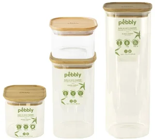 PEBBLY Glass Storage Jar Set with Bamboo Lids — 4 Pieces