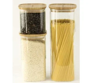 Ensemble de boîtes de conservation PEBBLY en verre borosilicate avec couvercles en bambou