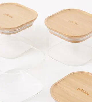 PEBBLY Glass Storage Jar Set with Bamboo Lids — 4 Pieces