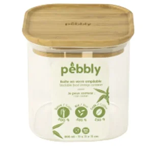 Vierkante PEBBLY Bewaardoos 800ml - Glas en Bamboe Deksel