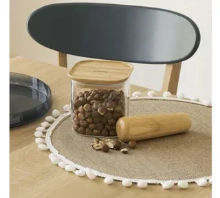 Pebbly négyzet alakú tároló 800ml – üveg és bambusz, légmentes