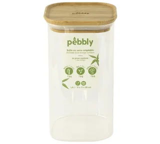 PEBBLY Square Glass Storage Container – Bamboo Lid, 1.4L