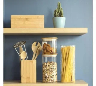 PEBBLY Square Glass Storage Container – Bamboo Lid, 1.4L