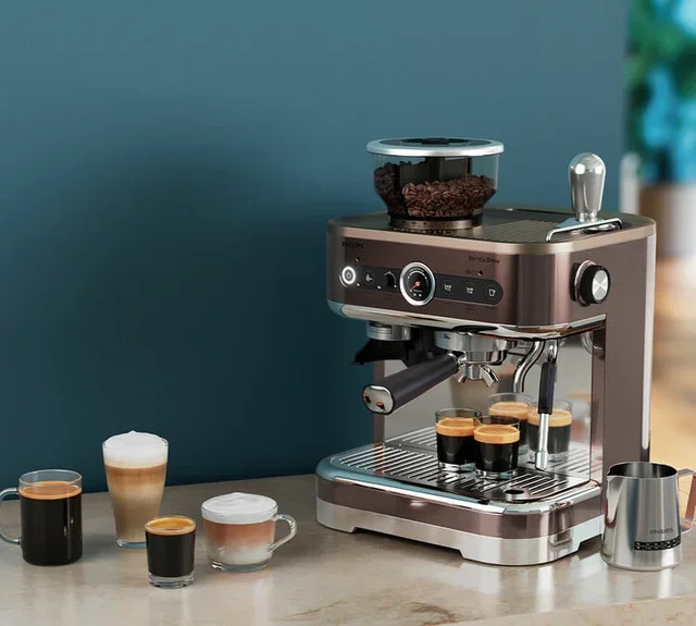 Philips Barista Brew PSA3228/01 -kahvinkeitin, metallinen, kaksi säiliötä pavuille.