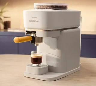 PHILIPS Baristina BAR300/03 white espresso machine with yellow portafilter