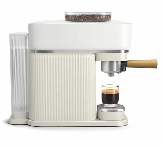 PHILIPS Baristina BAR302/20 espressomaskin med integrert kvern, premiummodell hvit, filterholder i tre.