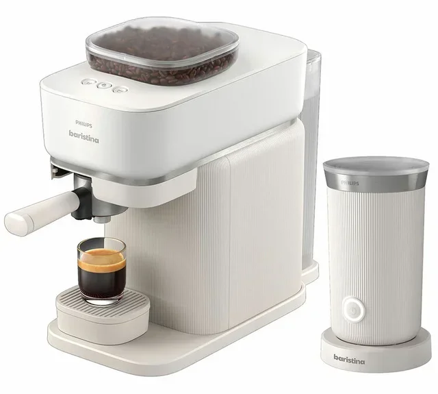 Macchina caffè automatica PHILIPS Baristina BAR303/00 con macinacaffè e montalatte - Bianco