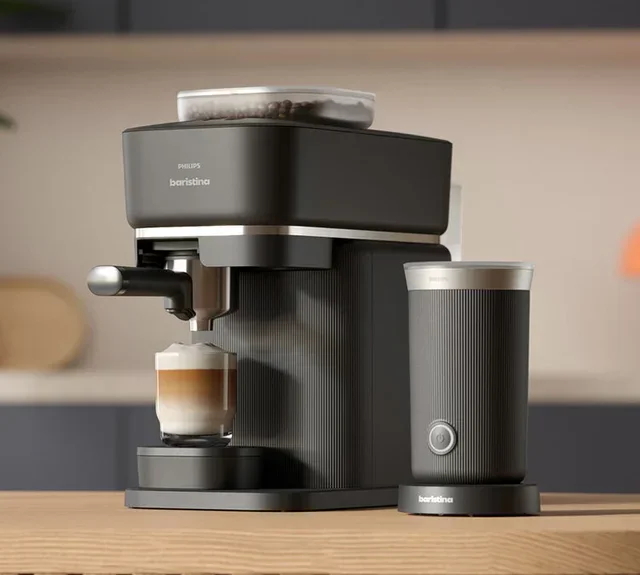 PHILIPS Baristina BAR303/60 – Macchina Caffè Espresso con Macinacaffè e Montalatte, Nero