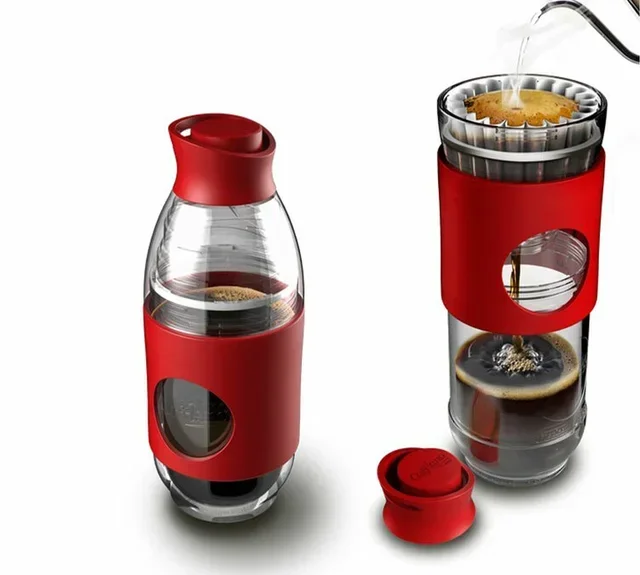 Portable filter brewer and travel bottle CAFFLANO Go-Brew red