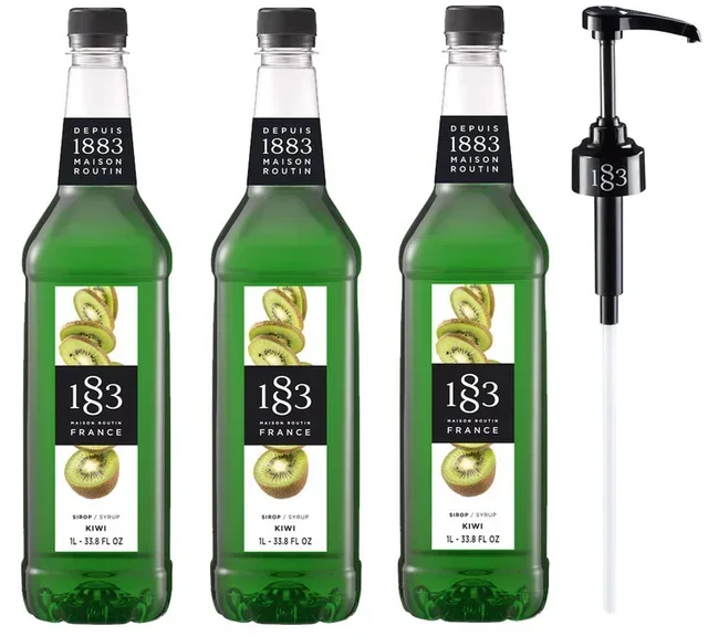 Pack jarabe Kiwi profesional - Botella PET - 3 x 1L + Bomba dosificadora - 1883 ROUTIN