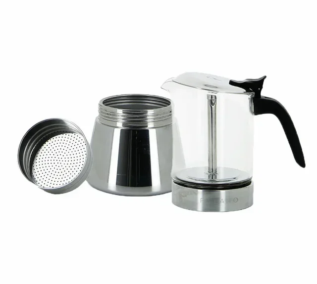 Kiara Kaffeemaschine PYLANO aus Edelstahl und Glas für 9 Tassen