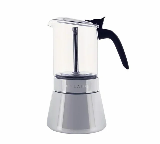 PYLANO Kiara Moka Pot - Stainless Steel &amp; Glass 9-Cup Stovetop Espresso Maker