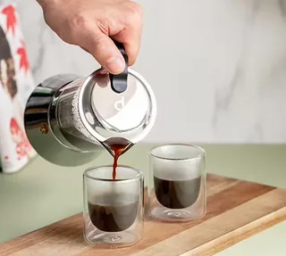 Kiara Kaffeemaschine PYLANO aus Edelstahl und Glas für 9 Tassen