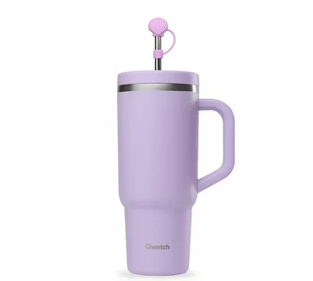 Botella térmica QWETCH 90 cl lavanda - Pajita acero inoxidable y boquilla silicona