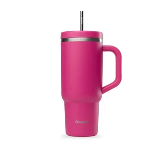 QWETCH Isolierbecher 90cl mit Strohhalm - Travel Cup Magenta