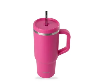 QWETCH Isolierbecher 90cl mit Strohhalm - Travel Cup Magenta
