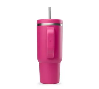QWETCH Isolierbecher 90cl mit Strohhalm - Travel Cup Magenta