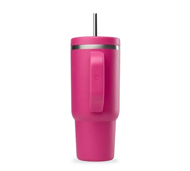 QWETCH Isolierbecher 90cl mit Strohhalm - Travel Cup Magenta
