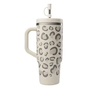 Vaso Térmico QWETCH 90cl - Diseño Leopardo Arena con Pajita Integrada