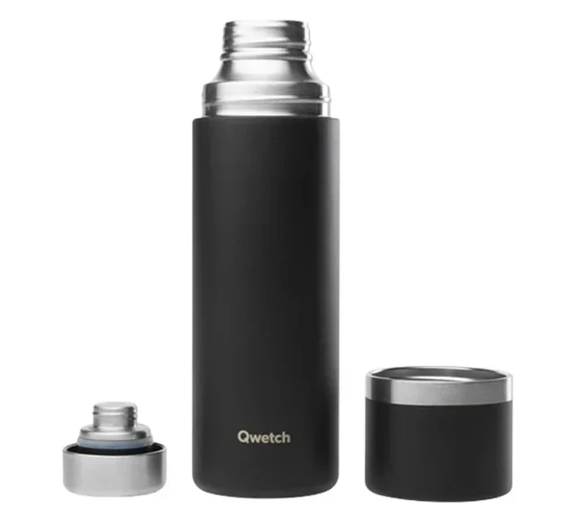 QWETCH RVS Thermosfles Mat Zwart 75 cl - Drinkbeker Dop
