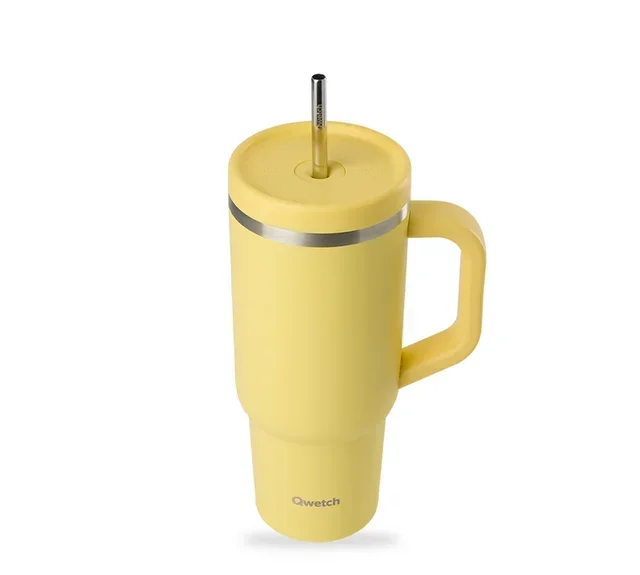 QWETCH Travel Cup 90cl Lemon Yellow with Integrated Straw