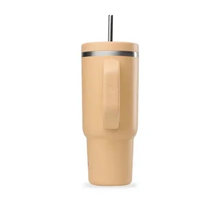 QWETCH Travel cup apricot insulated tumbler with straw 90 cl