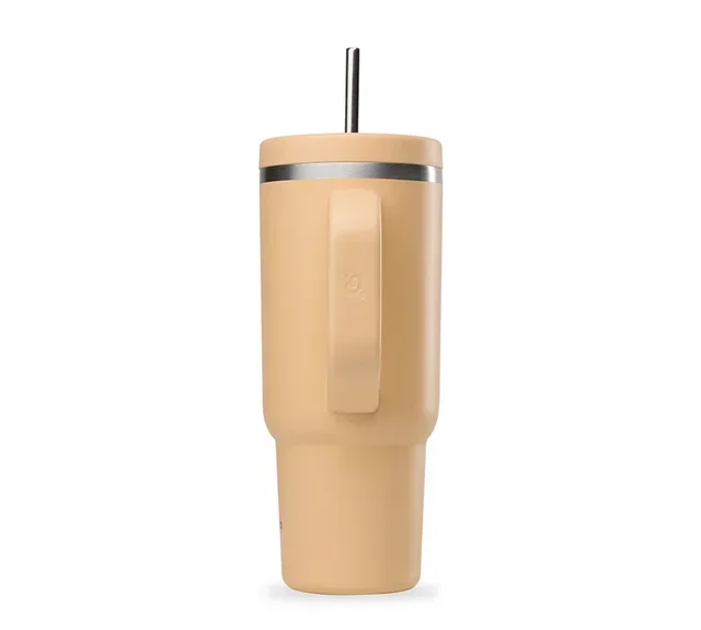 QWETCH Travel cup apricot insulated tumbler with straw 90 cl