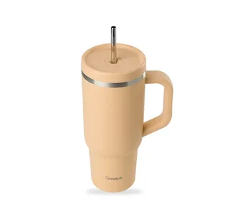 QWETCH Travel cup apricot insulated tumbler with straw 90 cl