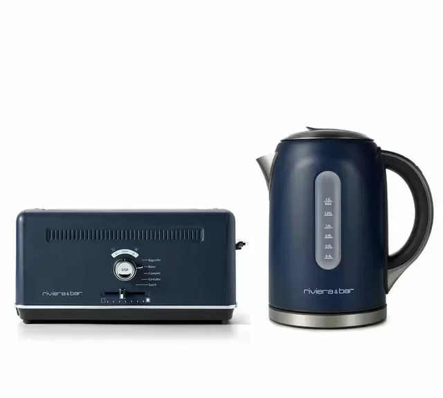 Riviera &amp; Bar Breakfast Duo: MILA BBT578 Kettle + Expert QGP668 Toaster in Blue