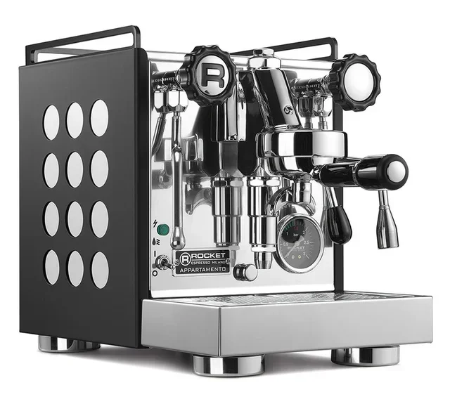 Rocket Espresso Appartamento espresso machine, black and white.