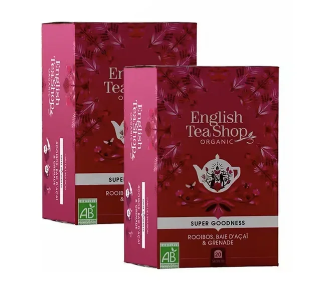 Pacote de Rooibos, Açaí e Romã – Produto Biológico – 2 embalagens de 20 saquinhos – ENGLISH TEA SHOP