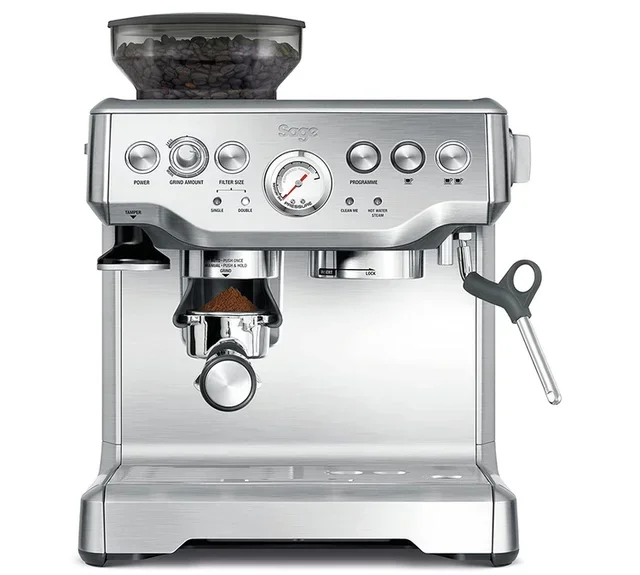 Sage Barista Express espresso machine, model SES875BSS2EEU1A, brushed stainless steel.