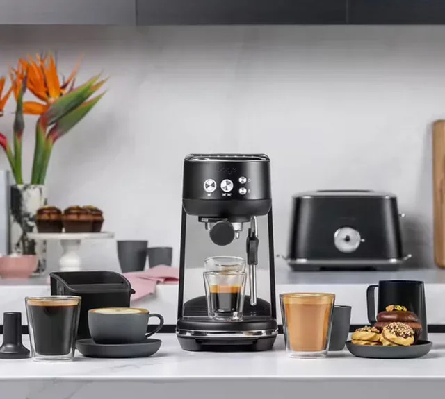 SAGE The Bambino fekete szarvasgomba eszpresszógép + Baratza Encore ESP fehér őrlő