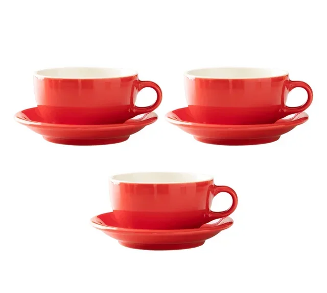 Set of 3 cups and 3 saucers Latte Bowl red - ORIGAMI