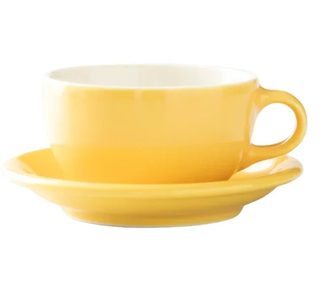 Conjunto de 3 chávenas Latte Bowl amarelas com pires, 25 cl - ORIGAMI