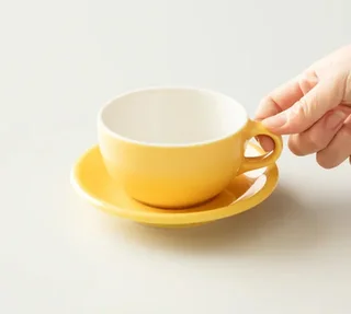 Conjunto de 3 chávenas Latte Bowl amarelas com pires, 25 cl - ORIGAMI