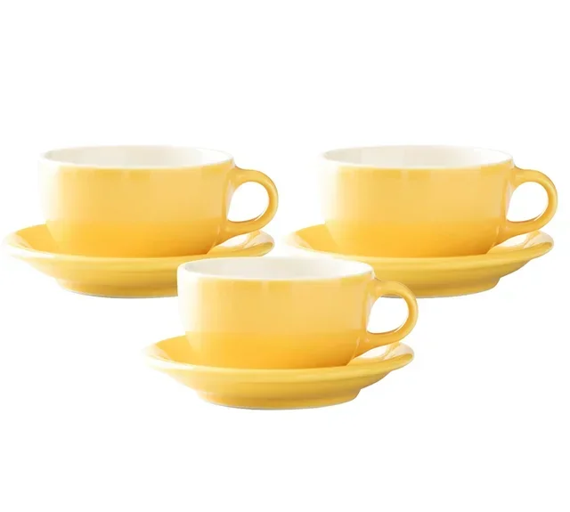 Conjunto de 3 chávenas Latte Bowl amarelas com pires, 25 cl - ORIGAMI