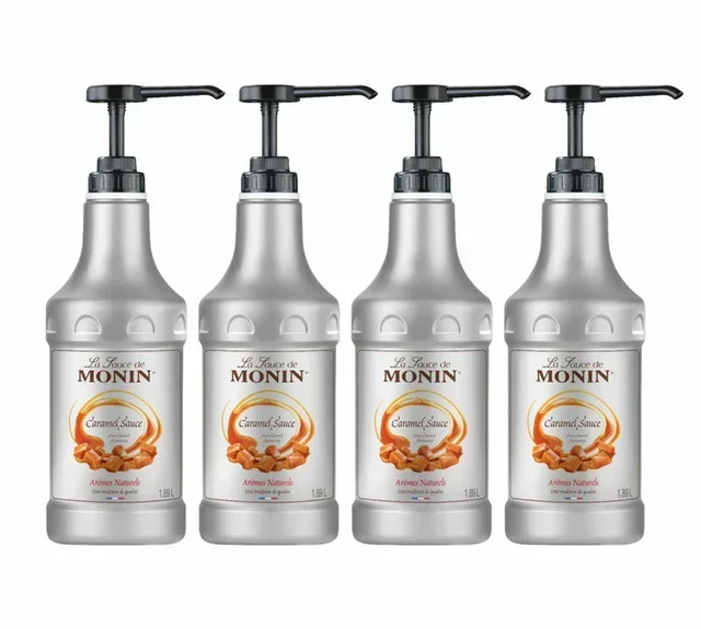 Pack de 4 salsas para aderezar de la marca Monin, sabor caramelo, 4 unidades de 1,89 litros cada una.
