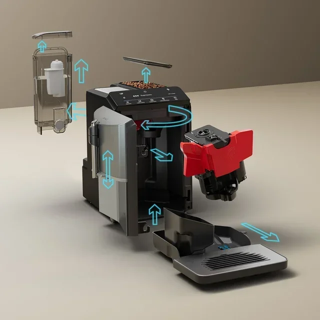 SIEMENS EQ300 Macchina da Caffè Automatica - TF305E04 Acciaio Inox e Titanio Metallizzato