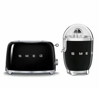 SMEG Black Breakfast Bundle: TSF01BLEU Toaster &amp; CJF11BLEU Citrus Juicer