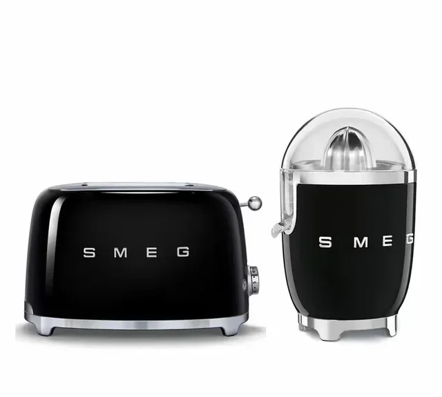 SMEG Black Breakfast Bundle: TSF01BLEU Toaster &amp; CJF11BLEU Citrus Juicer
