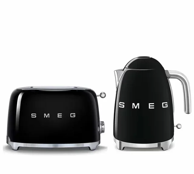 SMEG Black Breakfast Bundle: TSF01BLEU Toaster &amp; KLF03BLEU Kettle
