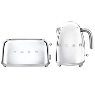 SMEG Breakfast Bundle Toaster TSF02SSEU &amp; Kettle KLF03SSEU Chrome Finish