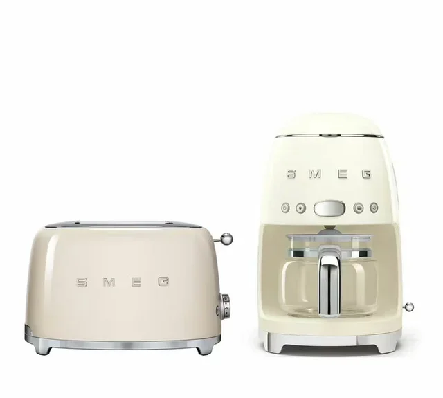 SMEG Cream Breakfast Bundle: Iconic TSF01CREU Toaster + DCF02CREU Filter Coffee Maker